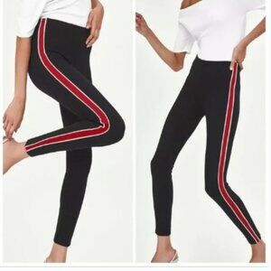 ZARA TRAFALUC LEGGINGS PONTE KNIT TRACK PANTS RED PIPING STRIPE SPORTY